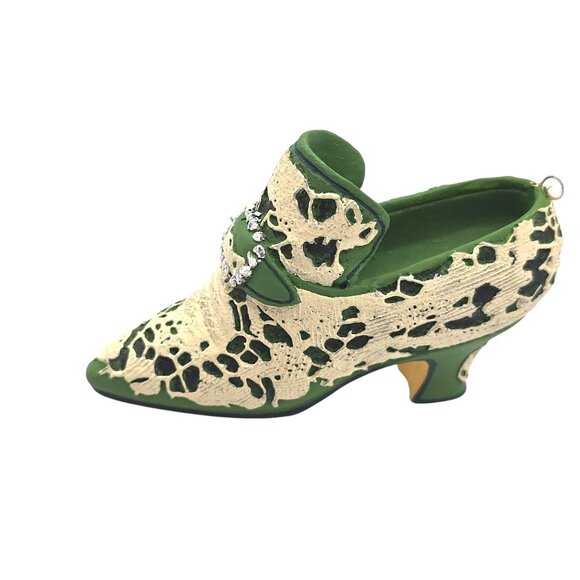 Vintage MMA Green Lace Victorian Shoe Ornament Rhinestone Buckle Philippines - Picture 4 of 8